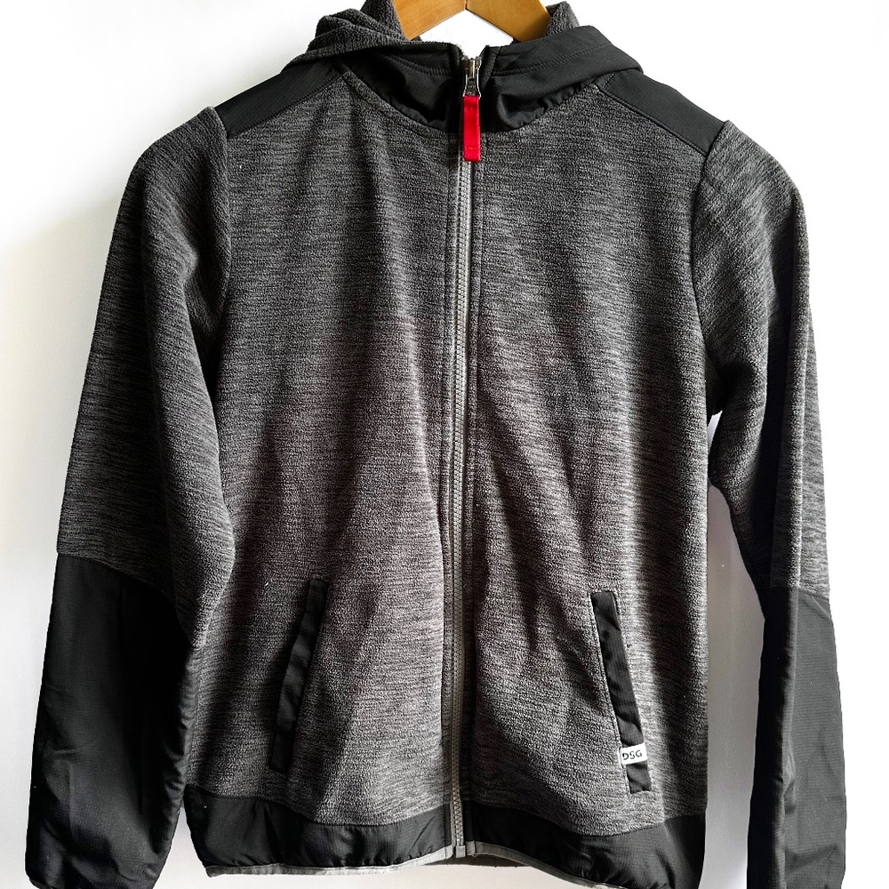 DSG | Grey and Black Hooded Fleece Jacket | Kids Large